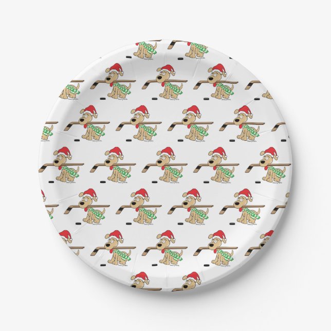 Hockey Dog Christmas Paper Plate (Front)