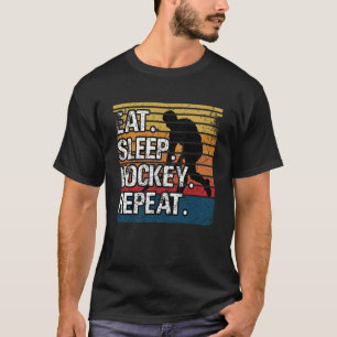 Hockey Eat Sleep Hockey Repeat Retro Vintage 70's  T-Shirt