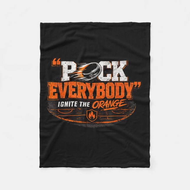 Hockey Enforcer Orange Fleece Blanket (Front)