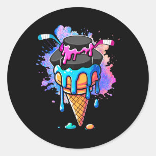 Hockey Equipments As Colorful Ice Cream Drip Funny Classic Round Sticker