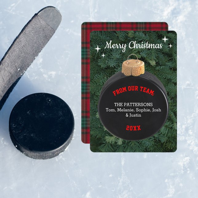 Hockey Fan Personalised Ornament Christmas Card (Creator Uploaded)
