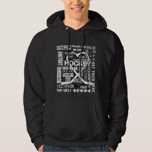 Hockey Fan Words White Logo Hoodie