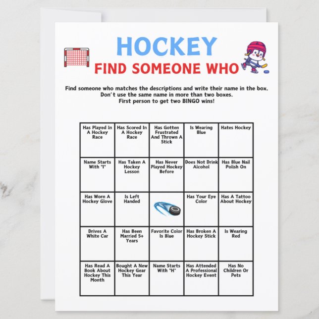 Hockey Find Someone Who Game (Front)