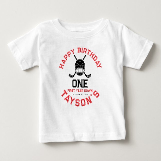 Hockey First Year Down 1st birthday  Baby T-Shirt (Front)