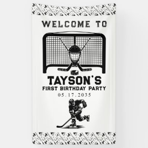 Hockey First Year Down 1st Birthday Banner