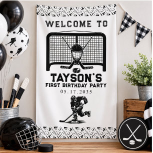 Hockey First Year Down 1st Birthday Banner