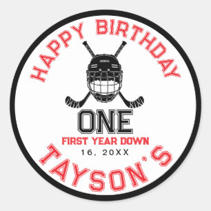 Hockey First Year Down 1st birthday  Classic Round Sticker