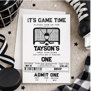 hockey First Year Down 1st Birthday Invitation