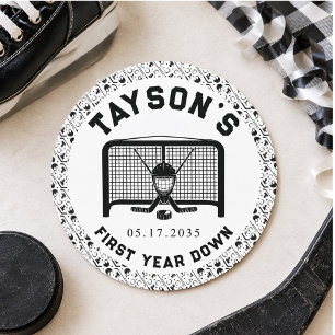 Hockey First Year Down 1st Birthday Paper Classic Round Sticker
