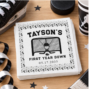 Hockey First Year Down 1st Birthday Paper Napkin