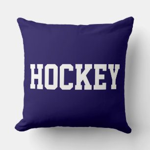 HOCKEY Fun Athletic White Text On Bold Navy Blue Cushion