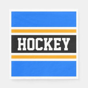 HOCKEY Fun Bold Bright Blue Black Yellow Stripes Napkin