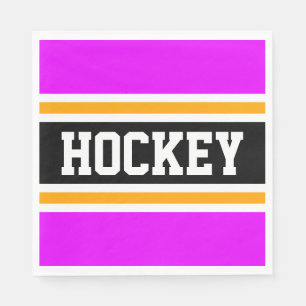 HOCKEY Fun Bold Bright Pink Black Yellow Stripes Napkin