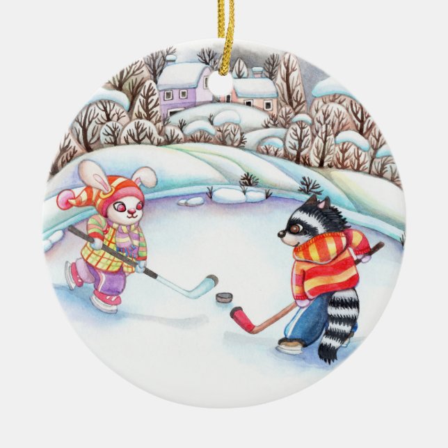 Hockey Fun Ceramic Tree Decoration (Front)