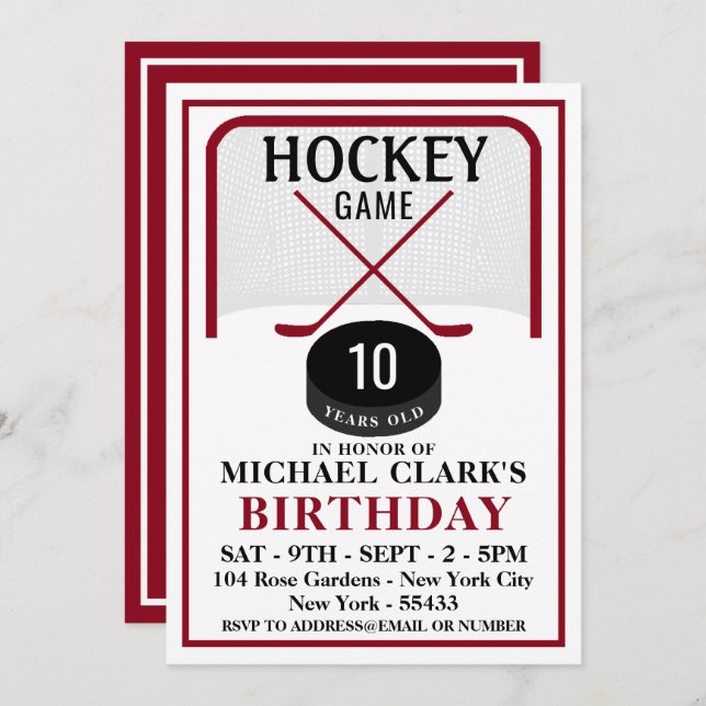 Hockey Game, Net Puck and Sticks, Birthday Party Invitation (Front/Back)