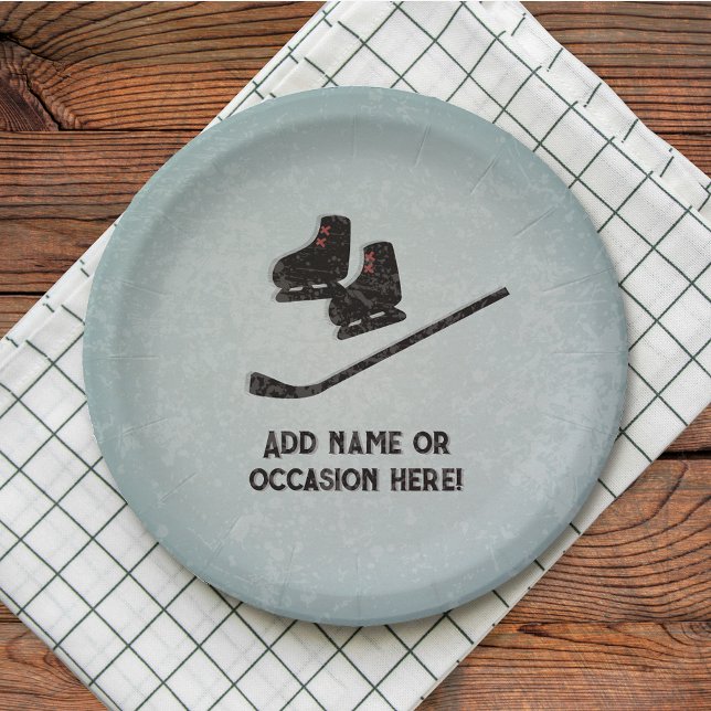Hockey Gear - black on ice grey - male celebration Paper Plate (Creator Uploaded)