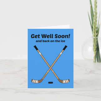Hockey Get Well Soon Crossed Hockey Sticks Blue Card