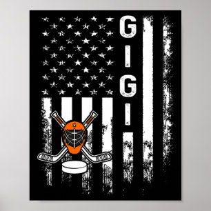 Hockey Gigi American Flag Vintage Christmas Xmas Poster