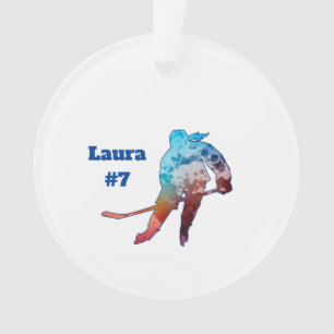 Hockey Girl Silhouette Watercolor Personalise Ornament