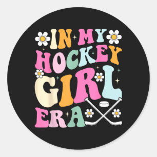 Hockey Girl Vibes Vintage Game Day Groovy Hockey Classic Round Sticker