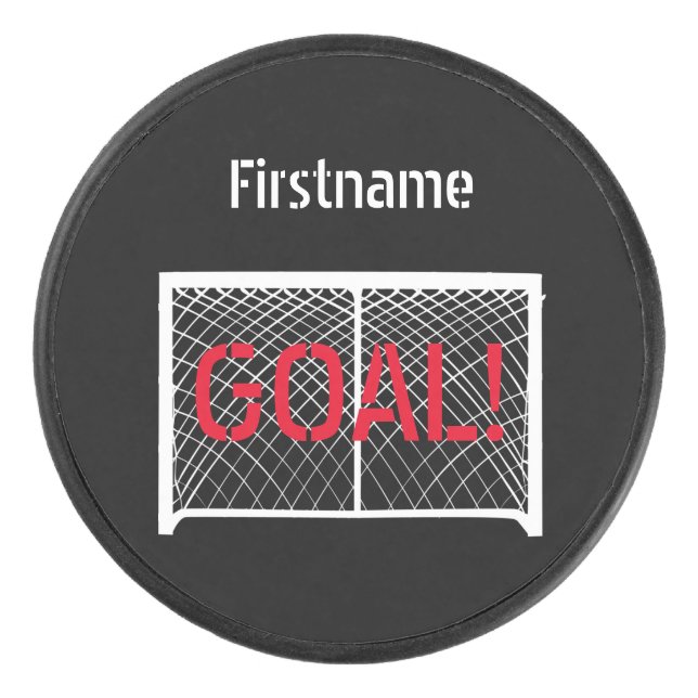 Hockey goal - Black Personalized Ice Hockey Puck (Front)