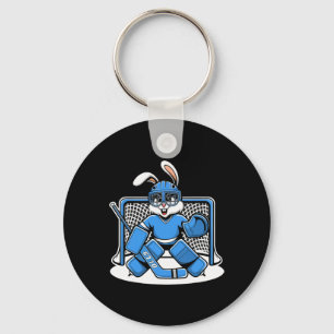 Hockey Goalie Bunny Blue Net Pads Stick Helmet  Key Ring