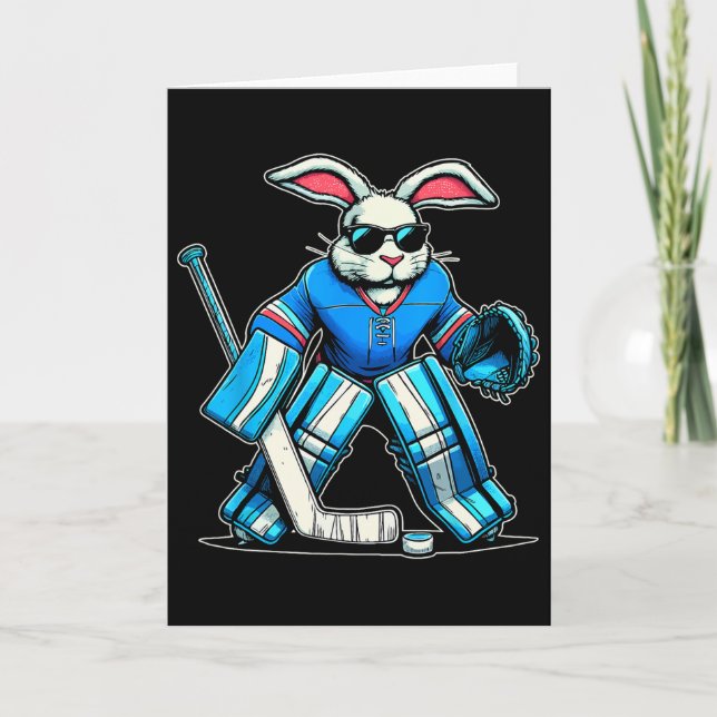 Hockey Goalie Easter Bunny Eggs  Card (Front)