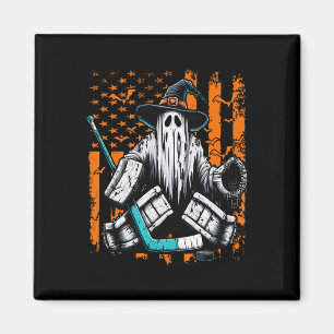 Hockey Goalie Ghost Halloween American Flag Ice Ho Magnet