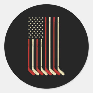 Hockey Goalie Gift USA Flag Hockey Stick Ice Hocke Classic Round Sticker