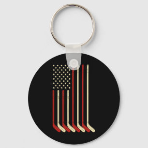 Hockey Goalie Gift Usa Flag Hockey Stick Ice Hocke Key Ring