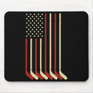 Hockey Goalie Gift USA Flag Hockey Stick Ice Hocke Mouse Pad
