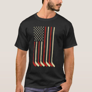Hockey Goalie Gift USA Flag Hockey Stick Ice Hocke T-Shirt