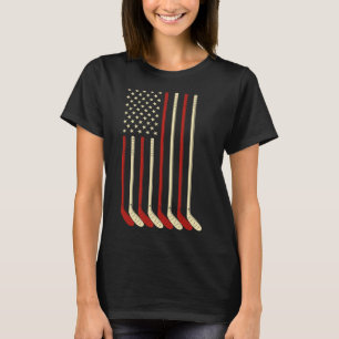 Hockey Goalie Gift Usa Flag Hockey Stick Ice Hocke T-Shirt
