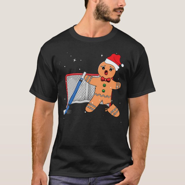 Hockey Goalie Gingerbread Goalkeeper Funny Christm T-Shirt (Front)