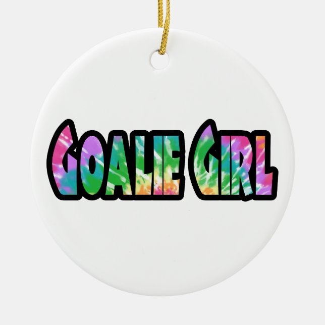 Hockey Goalie Girl Tie Dye Ceramic Tree Decoration (Front)