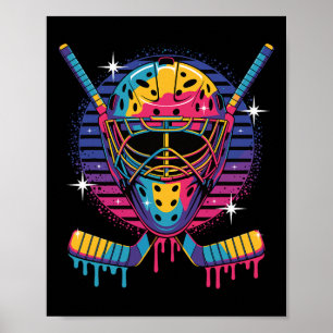 Hockey Goalie Mask Dripping Paint Vaporwave Drip H Poster