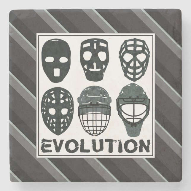 Hockey Goalie Mask Evolution Stone Coaster (Front)