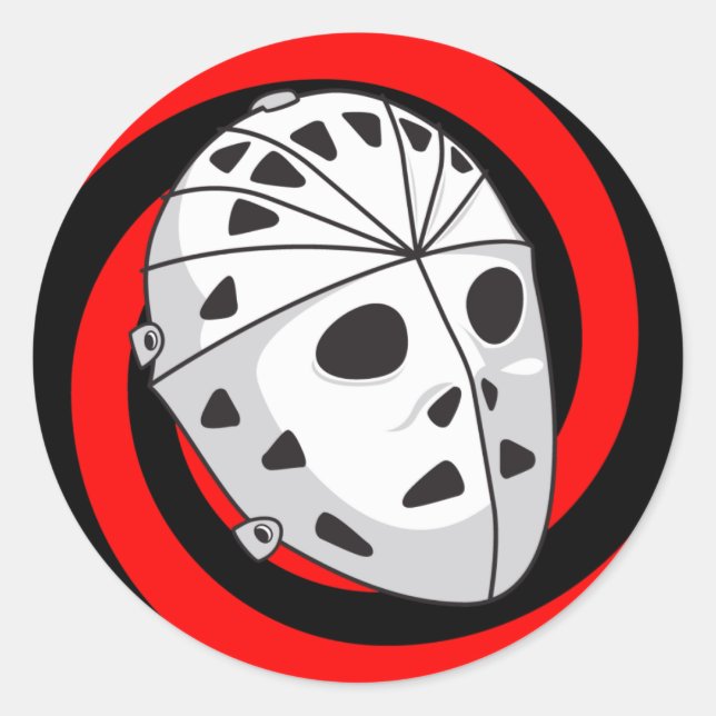 hockey goalie mask red black classic round sticker (Front)