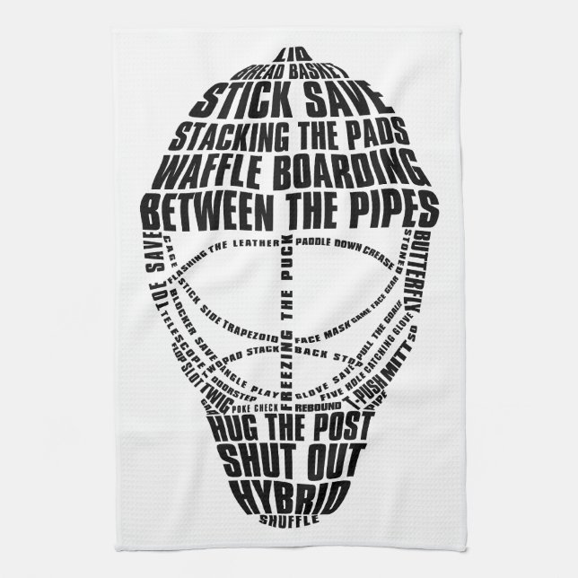 Hockey Goalie Mask Typography Kitchen Towel (Vertical)