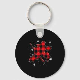 Hockey Goalie Plaid Christmas Key Ring