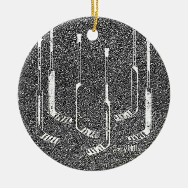 Hockey Goalie Sticks Ceramic Tree Decoration (Front)