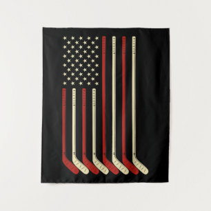 Hockey Goalie USA Flag Hockey Stick Ice Hockey Tapestry