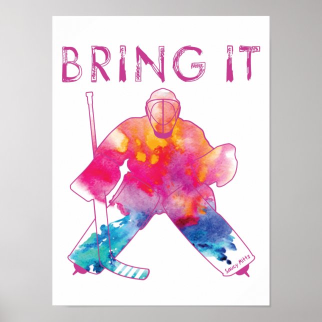 Hockey Goalie Watercolor Pink Girls Poster (Front)