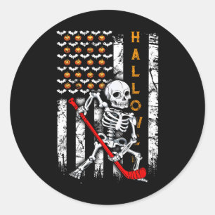 Hockey Halloween Us Flag  Classic Round Sticker