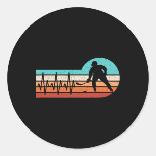 Hockey Heartbeat Retro Ice Hockey Player Men Boys  Classic Round Sticker