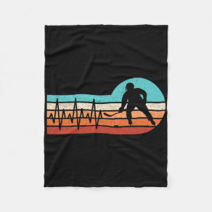 Hockey Heartbeat Retro Ice Hockey Player Men Boys  Fleece Blanket