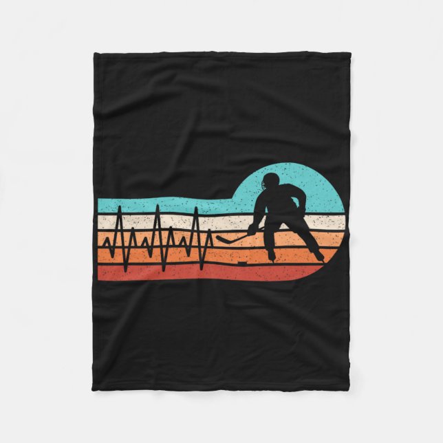 Hockey Heartbeat Retro Ice Hockey Player Men Boys  Fleece Blanket (Front)