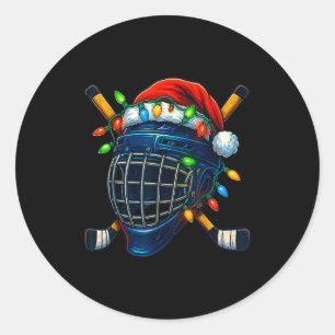 Hockey Helmet Christmas Lights Santa Hat Design Xm Classic Round Sticker