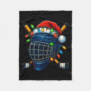 Hockey Helmet Christmas Lights Santa Hat Design Xm Fleece Blanket