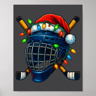 Hockey Helmet Christmas Lights Santa Hat Design Xm Poster